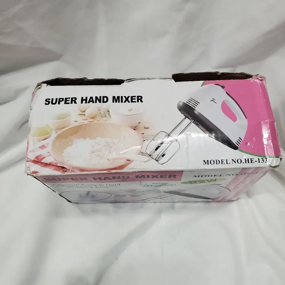 7 Speeds Super Hand Mixer Electric Egg Beater Handheld Blender White